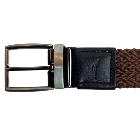 Tommy Bahamas Reversible Mens L/XL Stretch Woven Belt Brown & Black Leather Trim - Picture 2 of 7